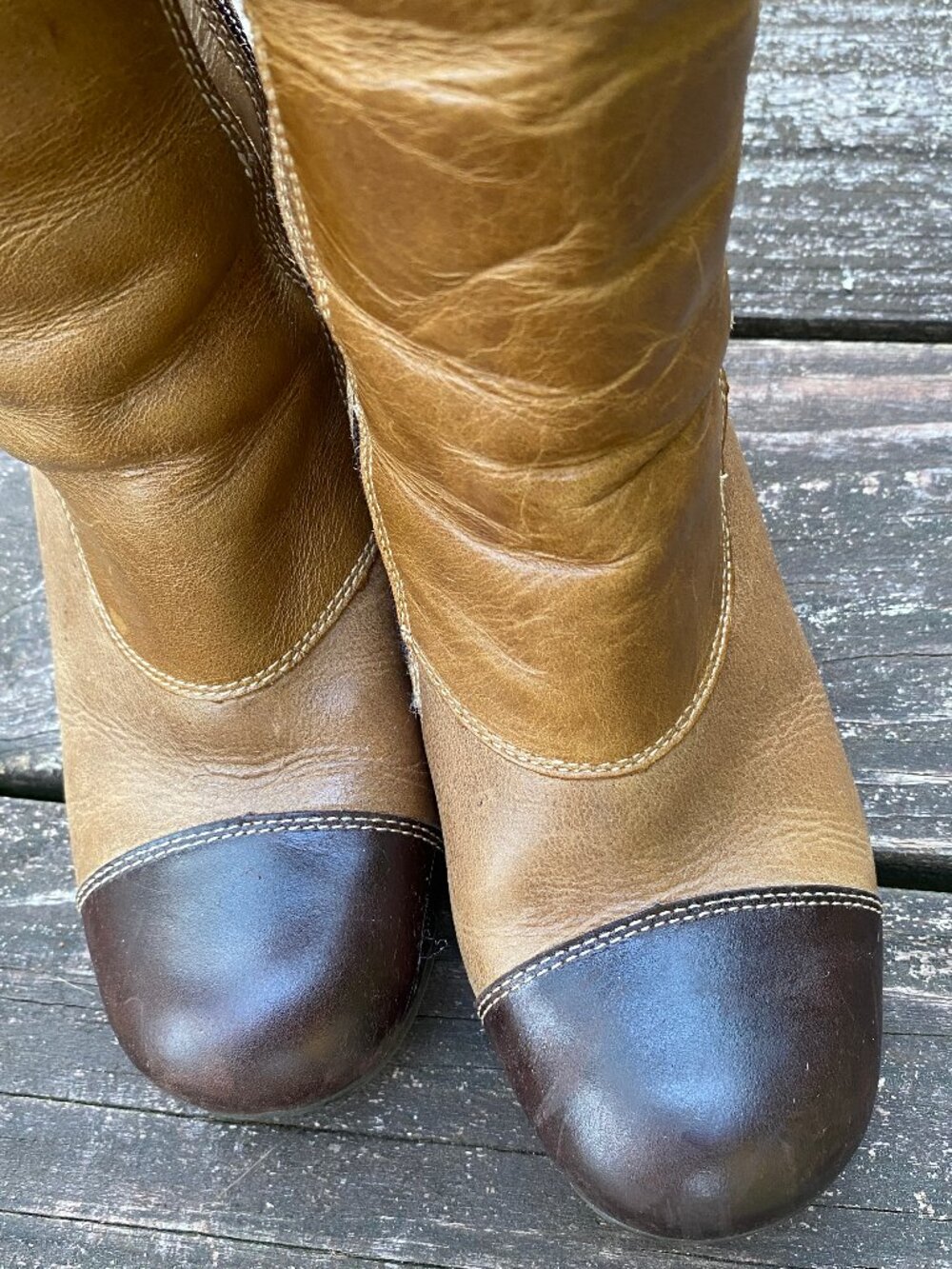 Vintage Fly London Two Tone Leather Wedge Full Zip tall Boots-Size 39/8.5 USA - Picture 3 of 7